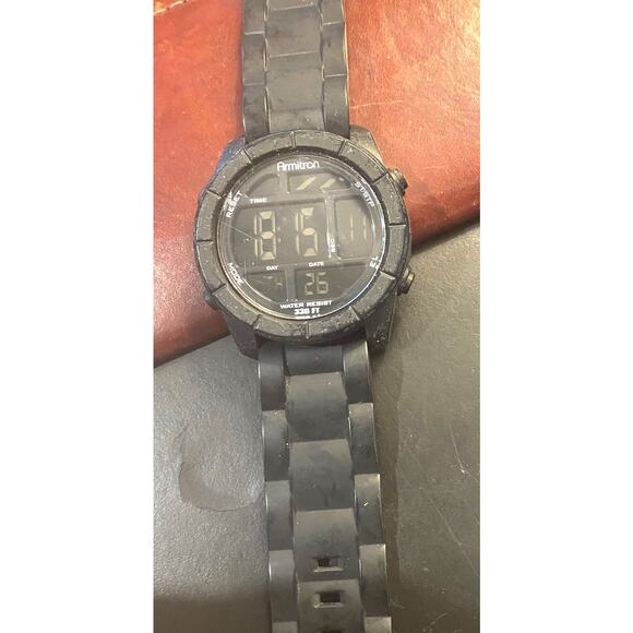46mm Armitron All-Sport Watch, Black Acrylic Cas and Poly Band - Picture 1 of 3